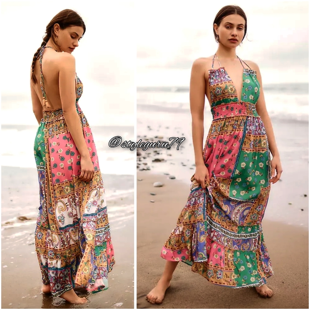 NWT, Anthropologie, MAHILA ANNE V-NECK SCARF MAXI DRESS